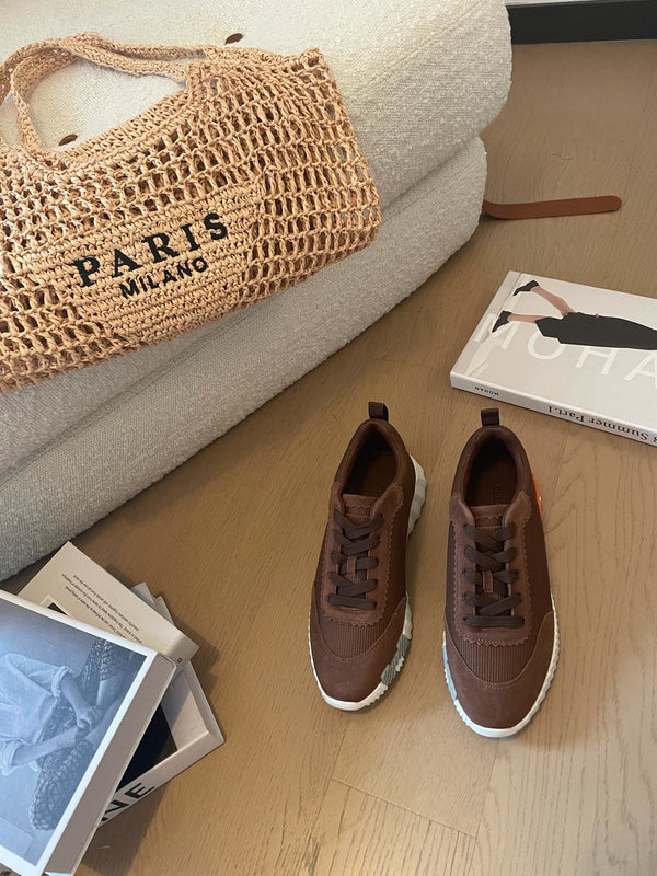 Sneakers HM Bouncing 35 in tela color cioccolato e pelle scamosciata di capra H arancione