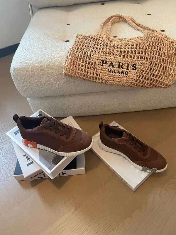 Sneakers HM Bouncing 35 in tela color cioccolato e pelle scamosciata di capra H arancione