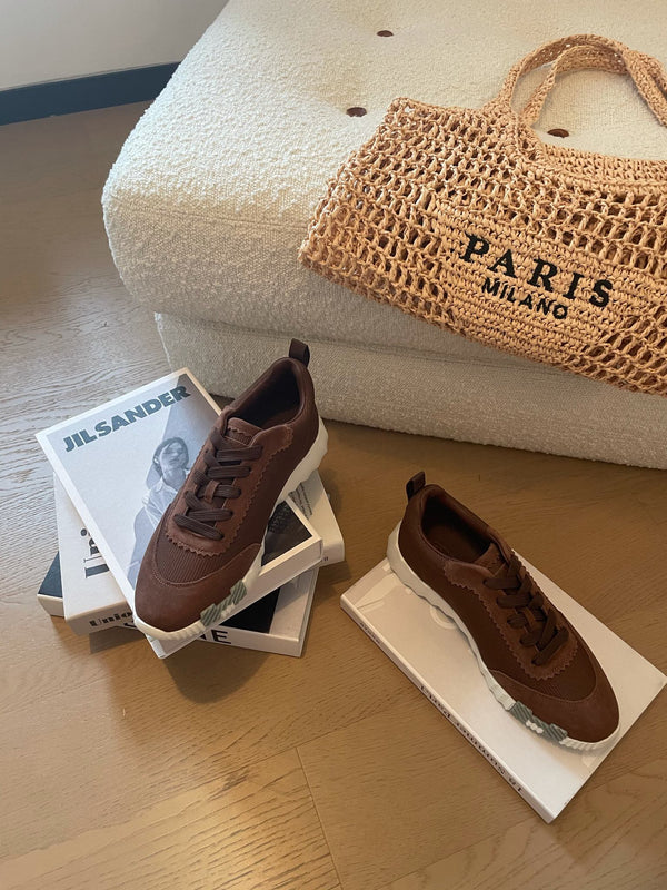 Sneakers HM Bouncing 35 in tela color cioccolato e pelle scamosciata di capra H arancione