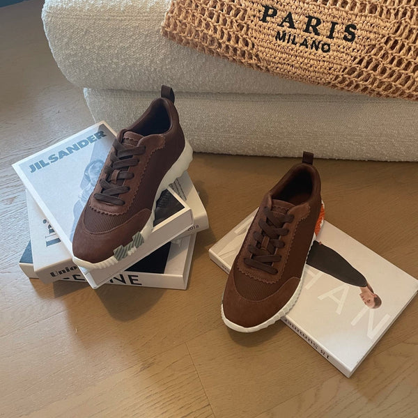 Sneakers HM Bouncing 35 in tela color cioccolato e pelle scamosciata di capra H arancione