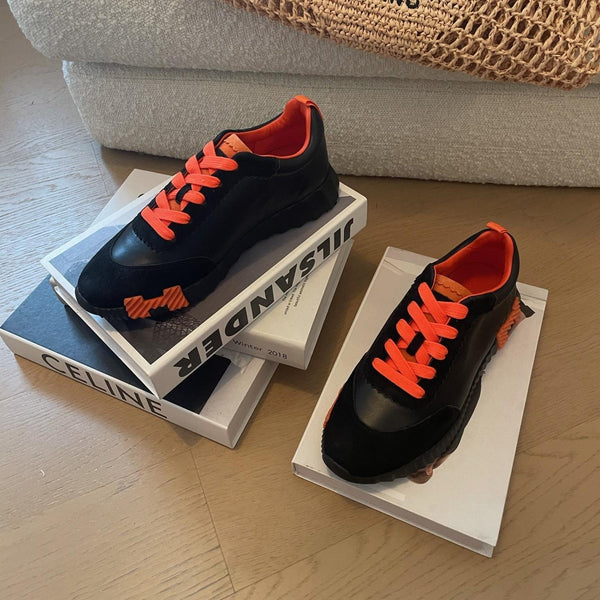 Sneakers HM Bouncing 35 in pelle di capra nera e pelle scamosciata di capra arancione H Orange