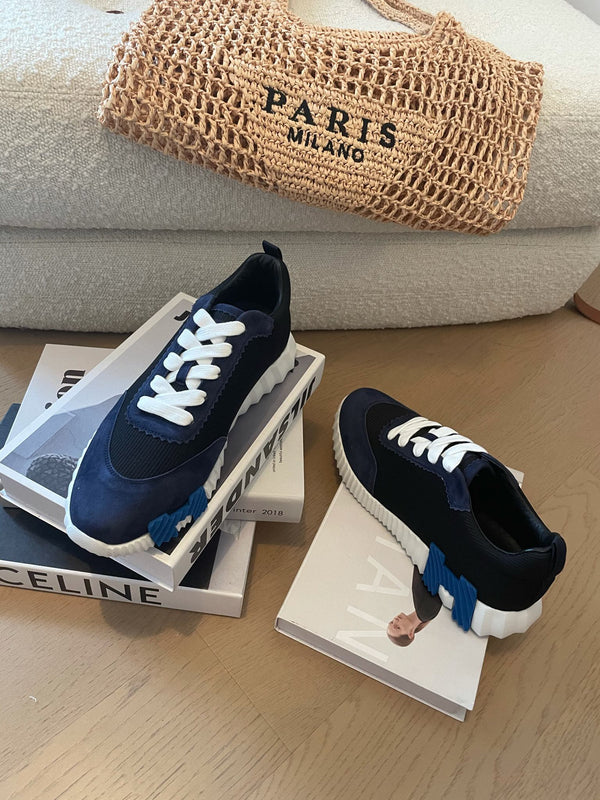 HM Bouncing 35 Sneakers Black Canvas Blueberry Suede Goatskin H Blue