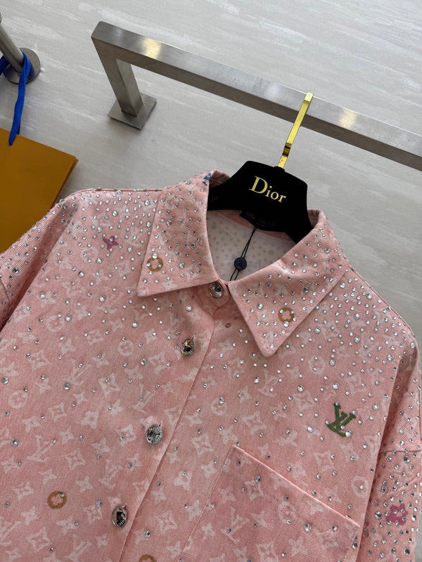 LV 25 Star-Studded Rhinestone Pink Denim