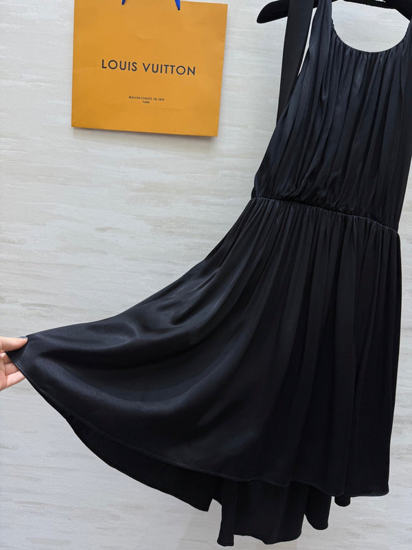LV 25 Halter Neck Little Black Elegant Dress Black Cotton