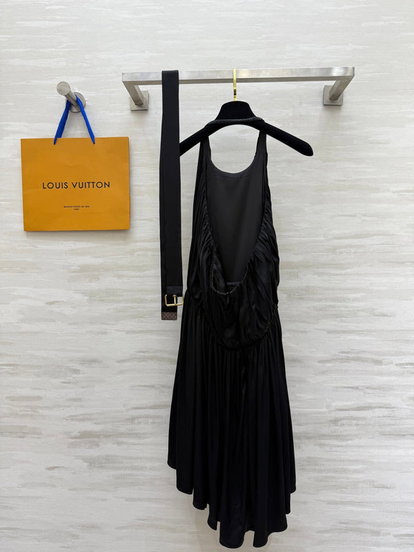 LV 25 Halter Neck Little Black Elegant Dress Black Cotton