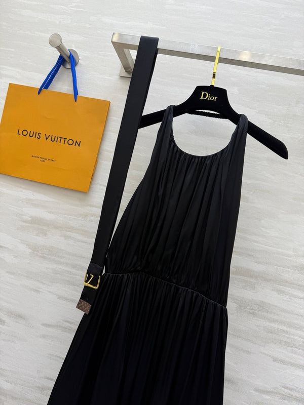 LV 25 Halter Neck Little Black Elegant Dress Black Cotton