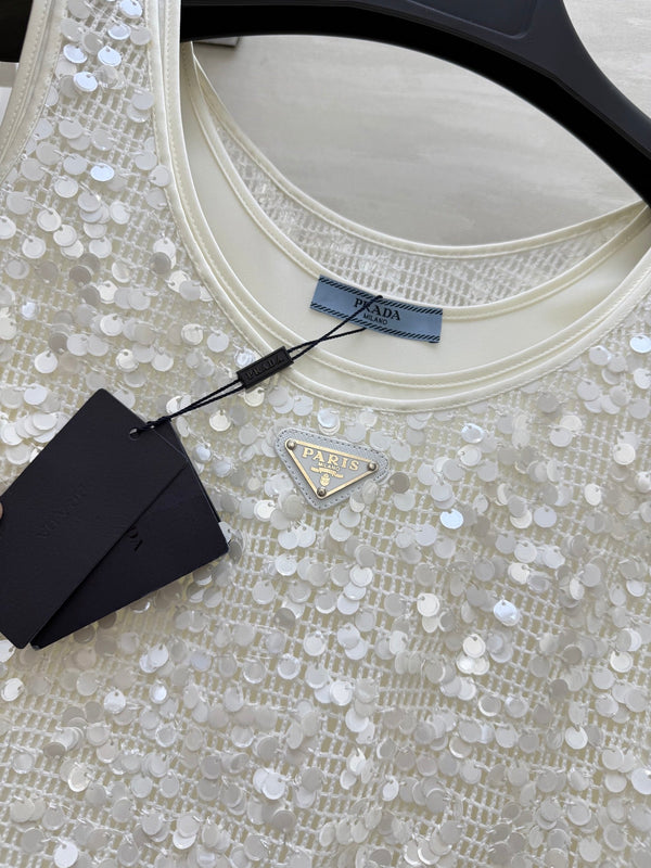 Prada 25 Sequin Vest White Polyester