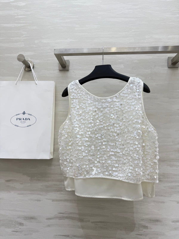 Prada 25 Sequin Vest White Polyester