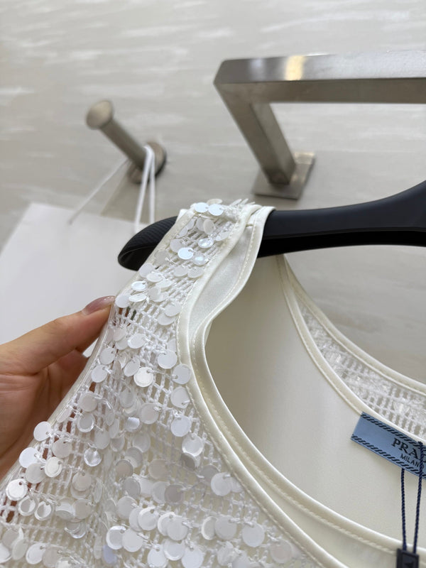 Prada 25 Sequin Vest White Polyester