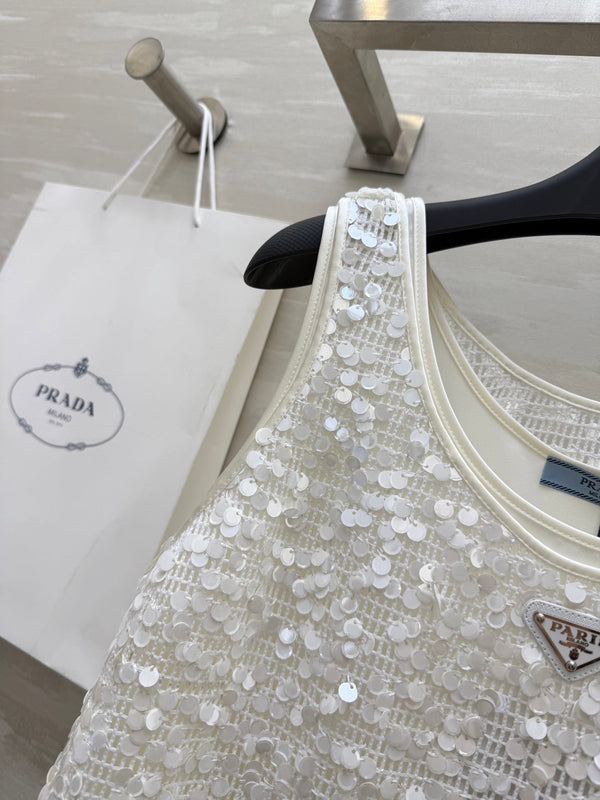 Prada 25 Sequin Vest White Polyester