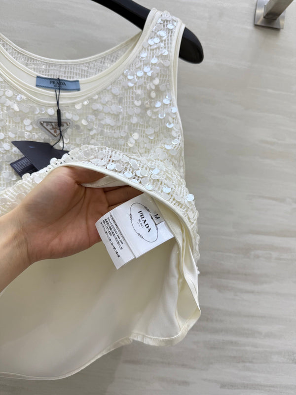 Prada 25 Sequin Vest White Polyester