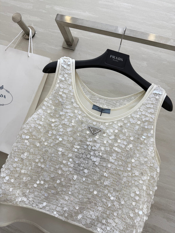 Prada 25 Sequin Vest White Polyester