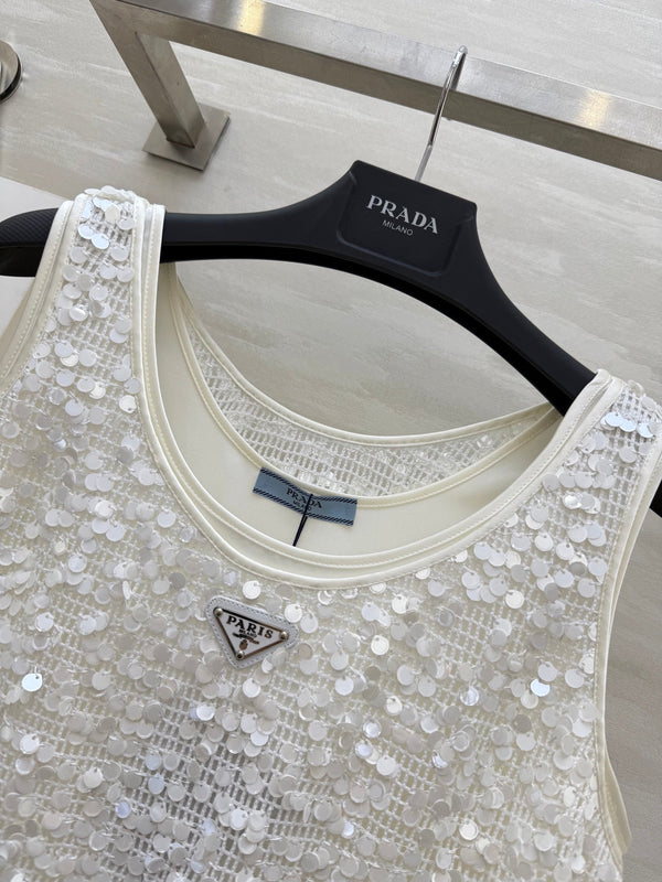 Prada 25 Sequin Vest White Polyester