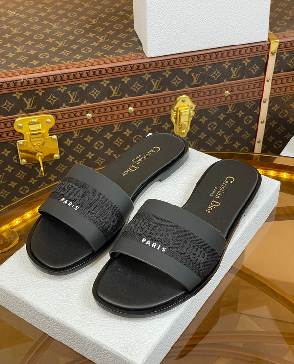 cd slide pelle di vitello nera cotone ricamato