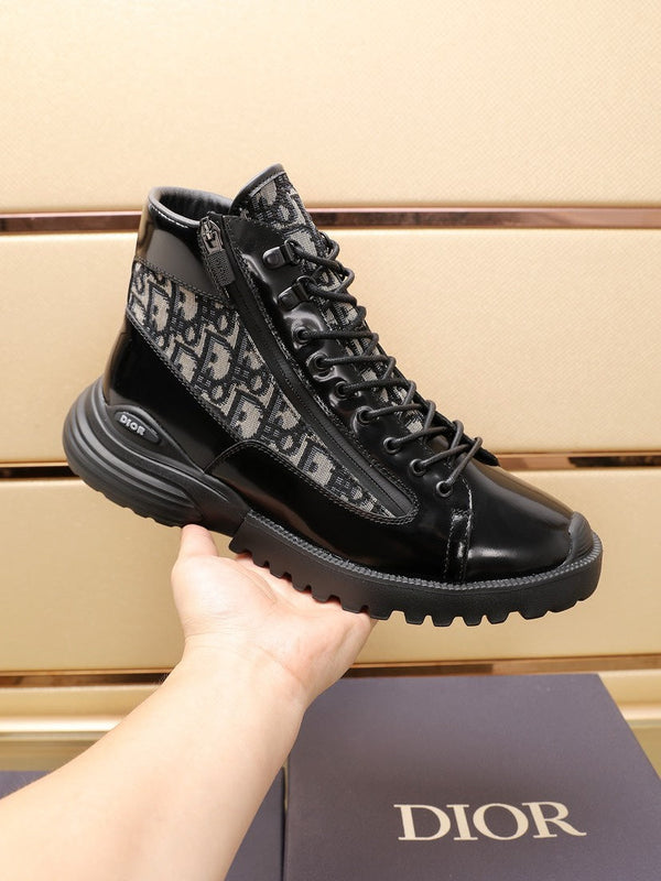 CD COMBAT ANKLE BOOT BLACK AND BEIGE POLISHED CALFSKIN