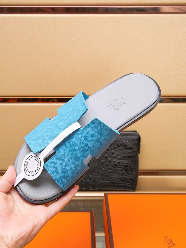 HM IZMIR SANDAL GRAY AND CERULEAN CALFSKIN