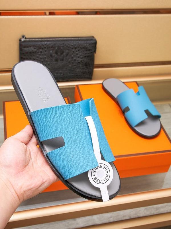HM IZMIR SANDAL GRAY AND CERULEAN CALFSKIN
