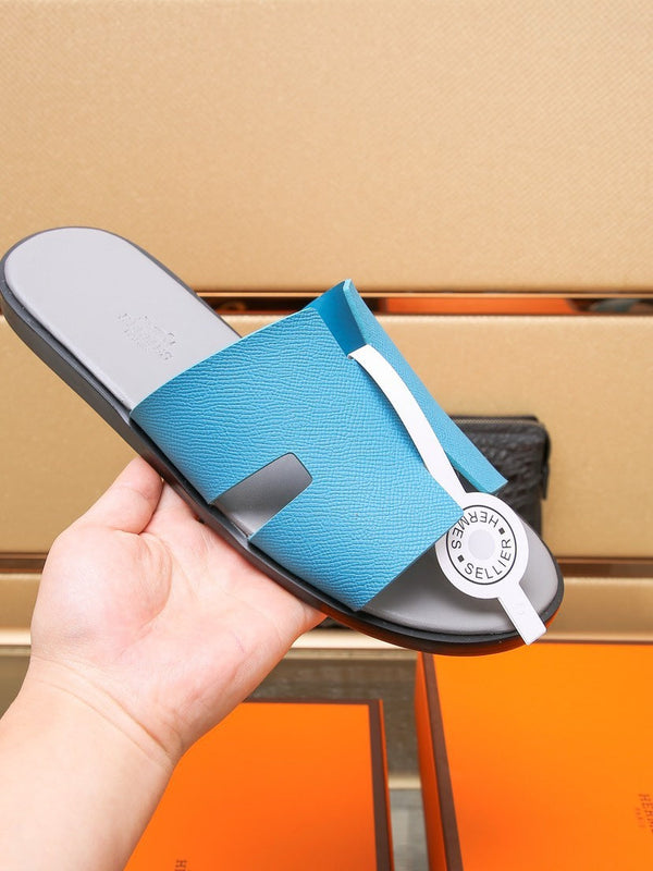 HM IZMIR SANDAL GRAY AND CERULEAN CALFSKIN