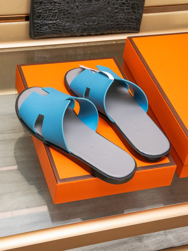 HM IZMIR SANDAL GRAY AND CERULEAN CALFSKIN