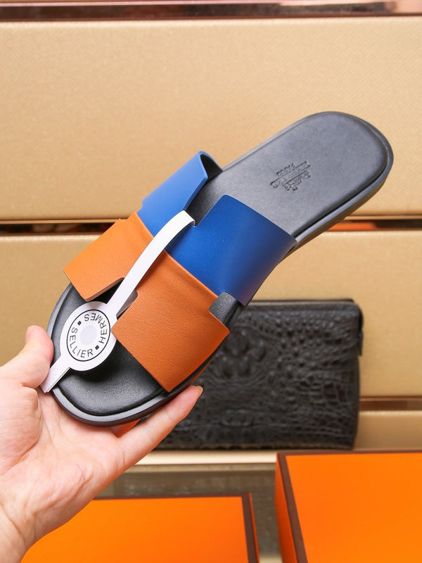 HM IZMIR SANDAL COBALT AND TIGER LAMBSKIN