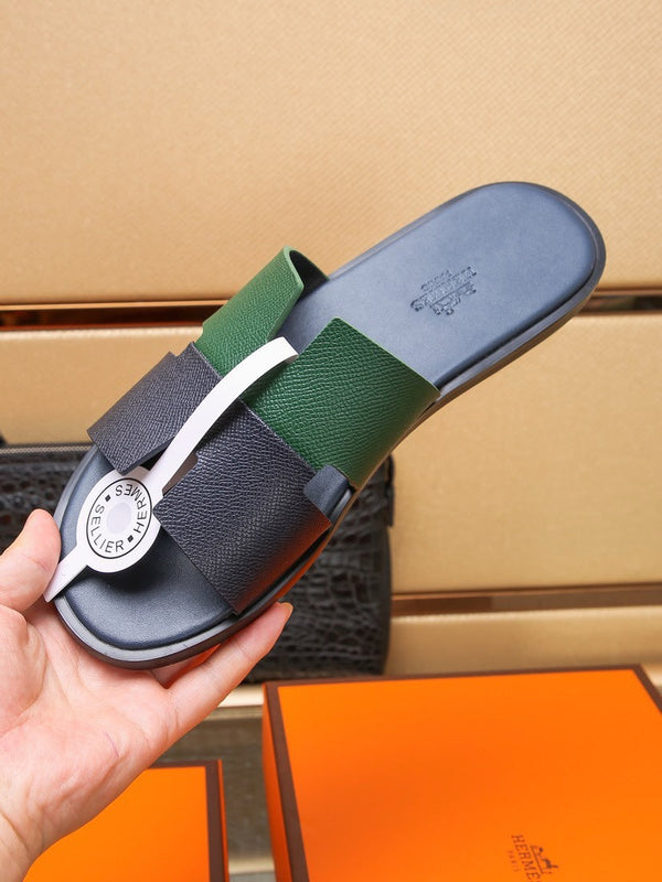 HM IZMIR SANDAL BLACK AND DARK GREEN LAMBSKIN