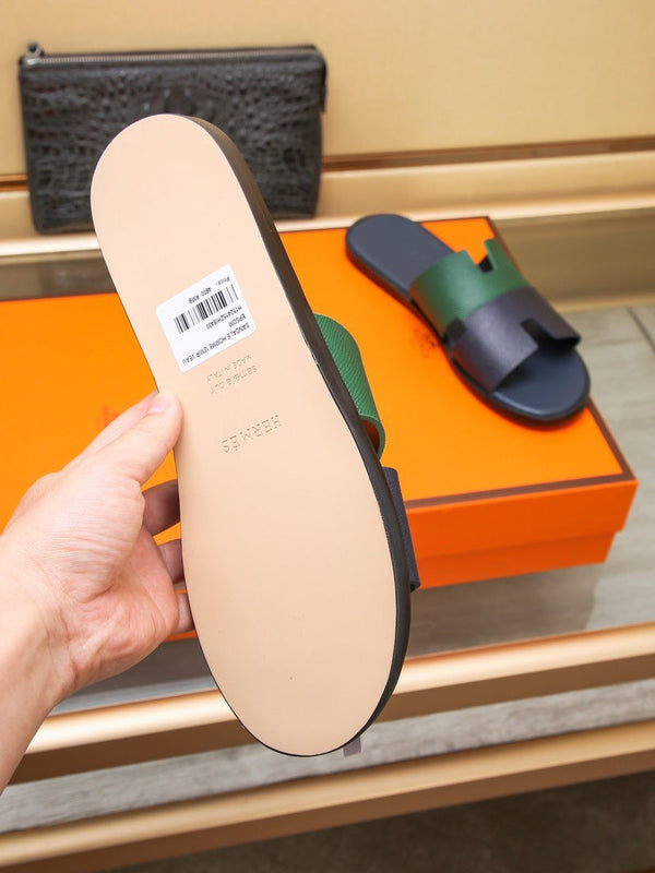 HM IZMIR SANDAL BLACK AND DARK GREEN LAMBSKIN