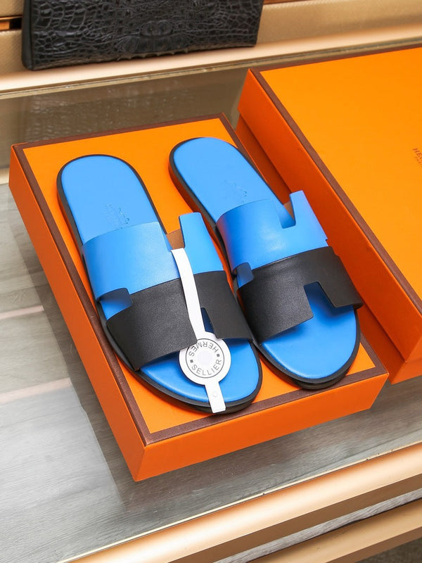 HM IZMIR SANDAL COBALT AND BLACK LAMBSKIN