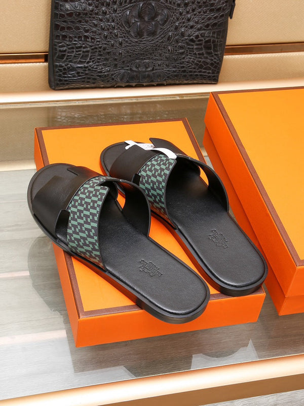 HM IZMIR SANDAL BLACK AND SAPPHIRE CALFSKIN