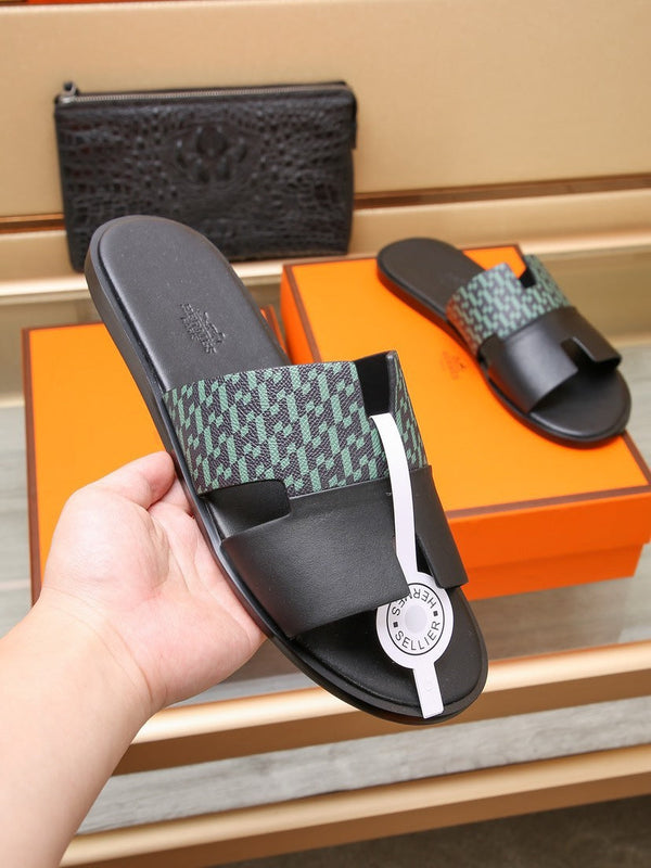 HM IZMIR SANDAL BLACK AND SAPPHIRE CALFSKIN