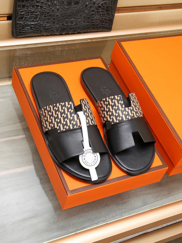 HM IZMIR SANDAL BLACK AND PEACHY CALFSKIN