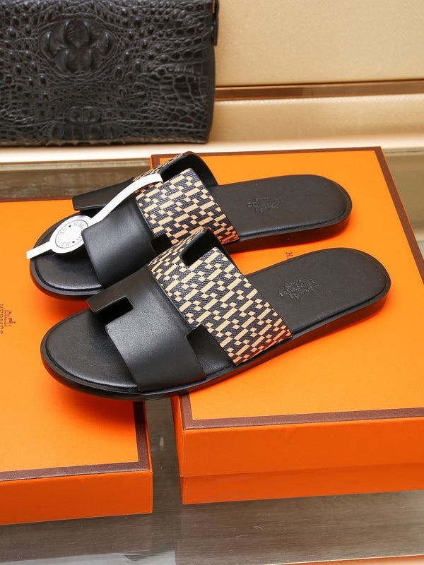 HM IZMIR SANDAL BLACK AND PEACHY CALFSKIN