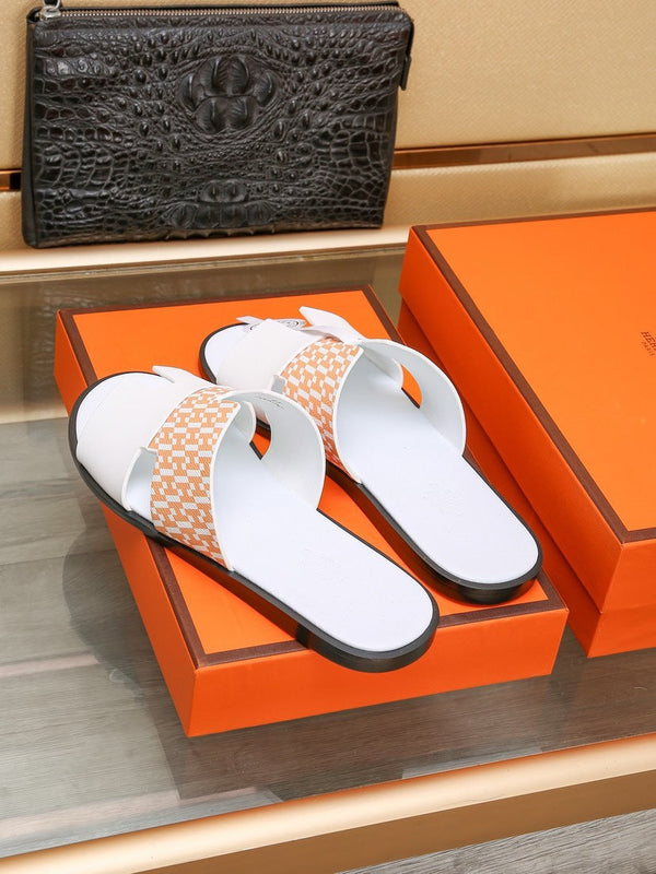 HM IZMIR SANDAL WHITE AND TANGERINE CALFSKIN