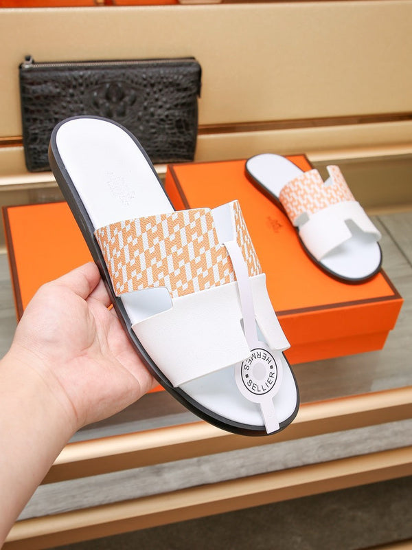 HM IZMIR SANDAL WHITE AND TANGERINE CALFSKIN