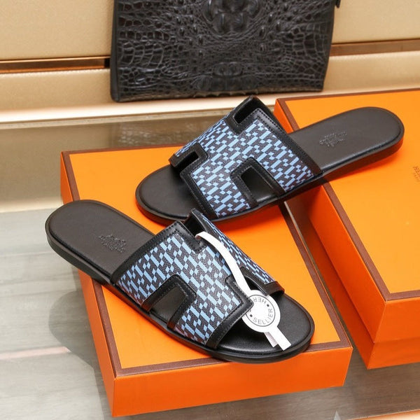 HM ORAN SANDAL BLACK AND SKY LAMBSKIN