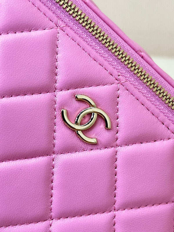 vanity shoulder bag top handle 17cm pink green lambskin