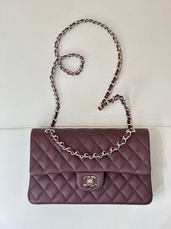 CLASSIC FLAP 23CM BURGUNDY CAVIAR LIGHT GOLD HARDWARE