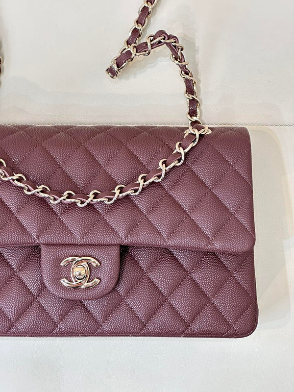 CLASSIC FLAP 25CM BURGUNDY CAVIAR LIGHT GOLD HARDWARE