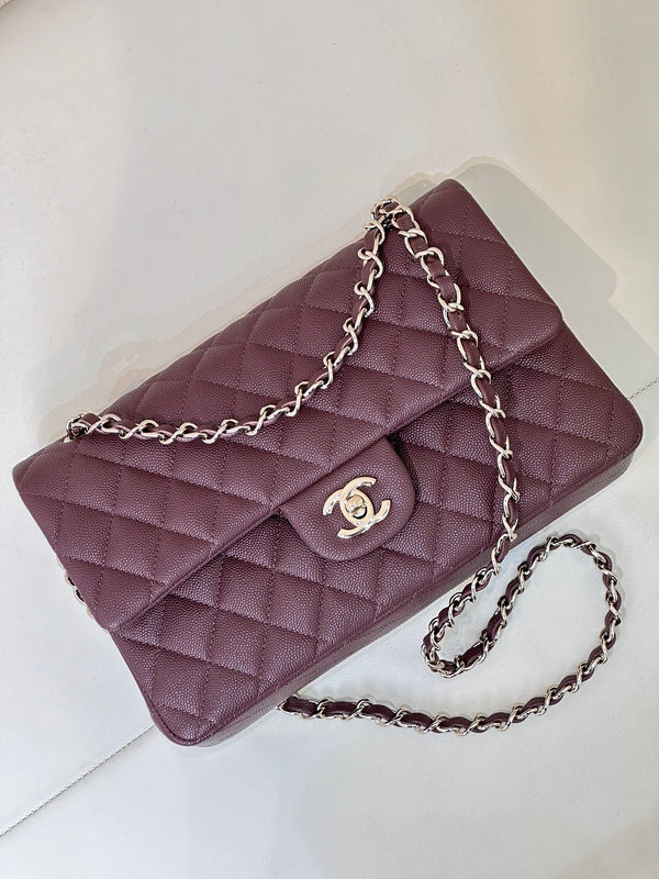 CLASSIC FLAP 25CM BURGUNDY CAVIAR LIGHT GOLD HARDWARE