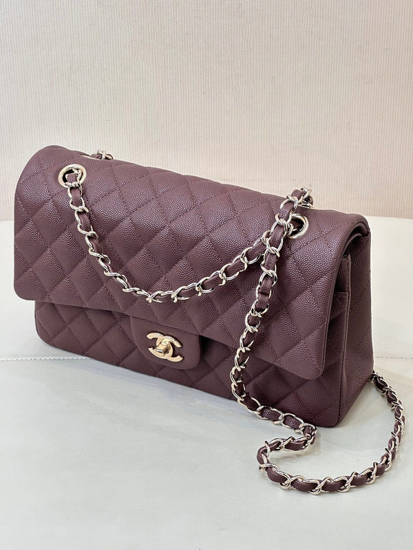 CLASSIC FLAP 25CM BURGUNDY CAVIAR LIGHT GOLD HARDWARE