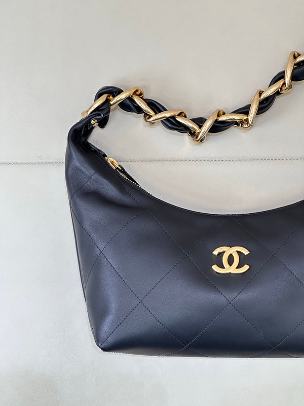 CC 2025 Hobo Bag Black Lambskin Gold Hardware 296891