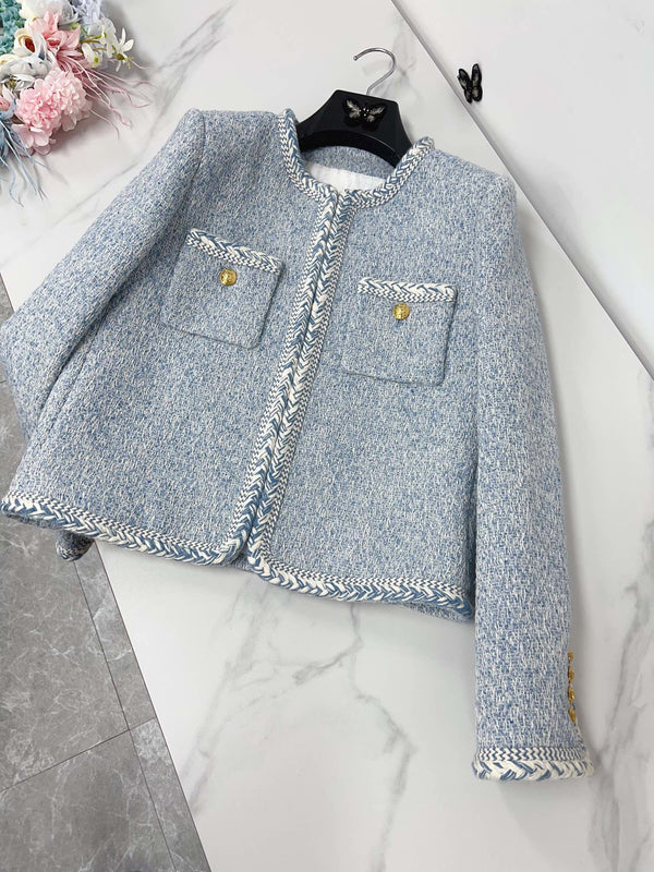 Celine Jacket Light Blue Gold Wool Cotton 290465