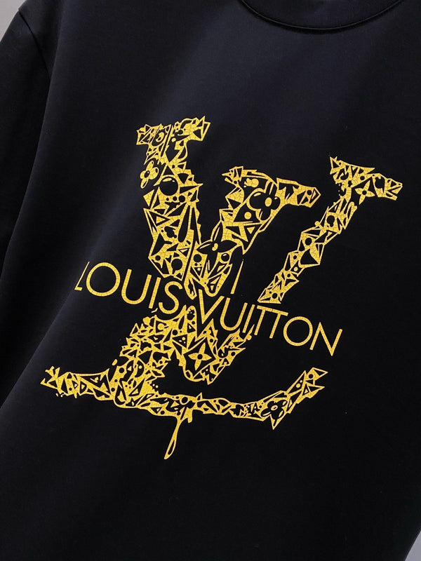 T-SHIRT IN COTONE NERO LV LOGO GIALLO 238821