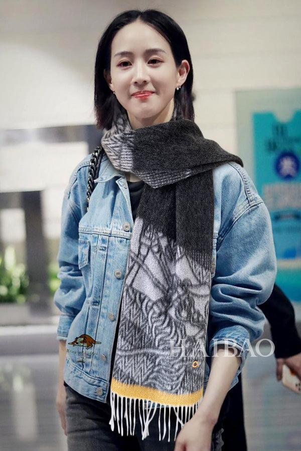 Mors a Jouets Chemise Shawl 110 CM In Blue Colorful Cashmere And Mulberry Silk 253303