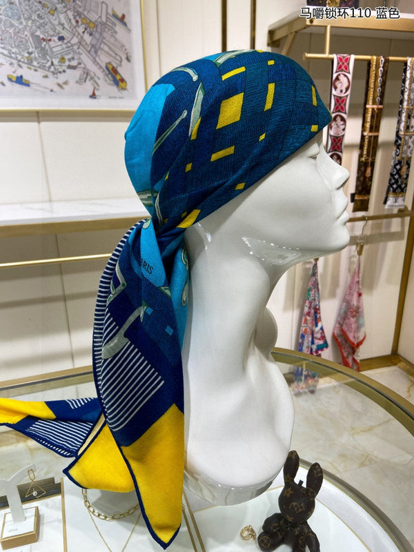 Mors a Jouets Chemise Shawl 110 CM In Blue Colorful Cashmere And Mulberry Silk 253303