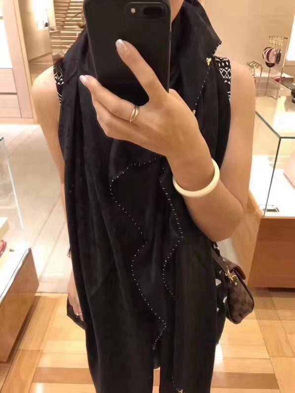 SCIARPA EVERMORE 140 CM IN SETA E LANA NERA 396258