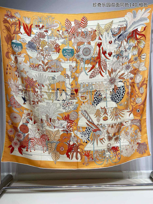 Square Scarf 140 CM Yellow Orange Colorful Cashmere And Silk