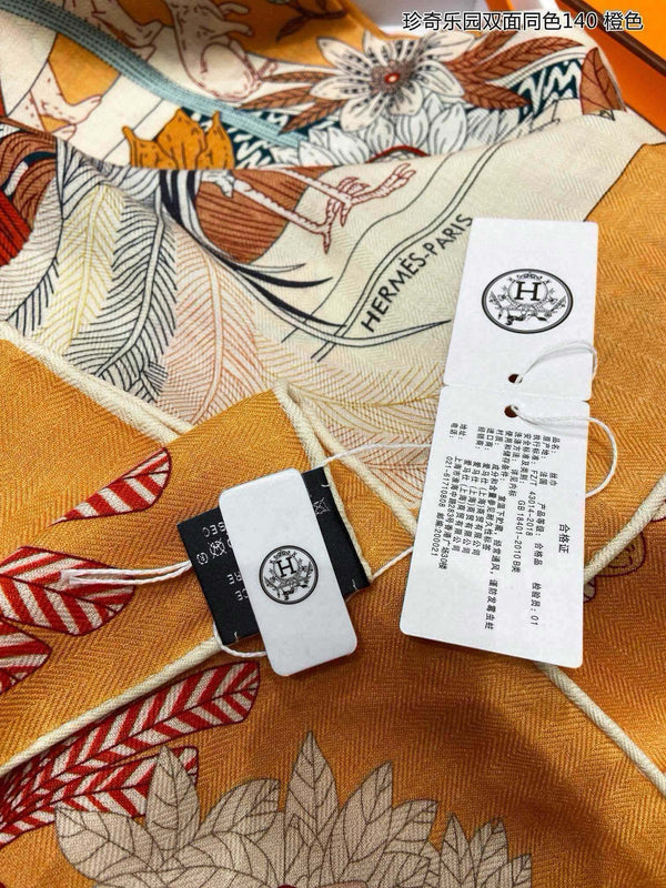 Square Scarf 140 CM Yellow Orange Colorful Cashmere And Silk