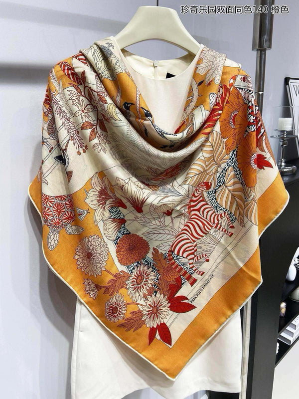 Square Scarf 140 CM Yellow Orange Colorful Cashmere And Silk