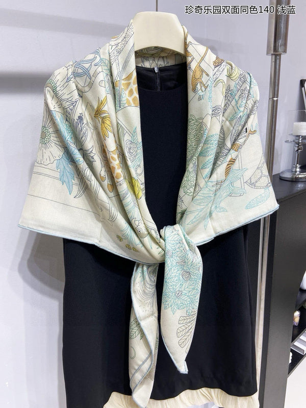Square Scarf 140 CM White Colorful Cashmere And Silk