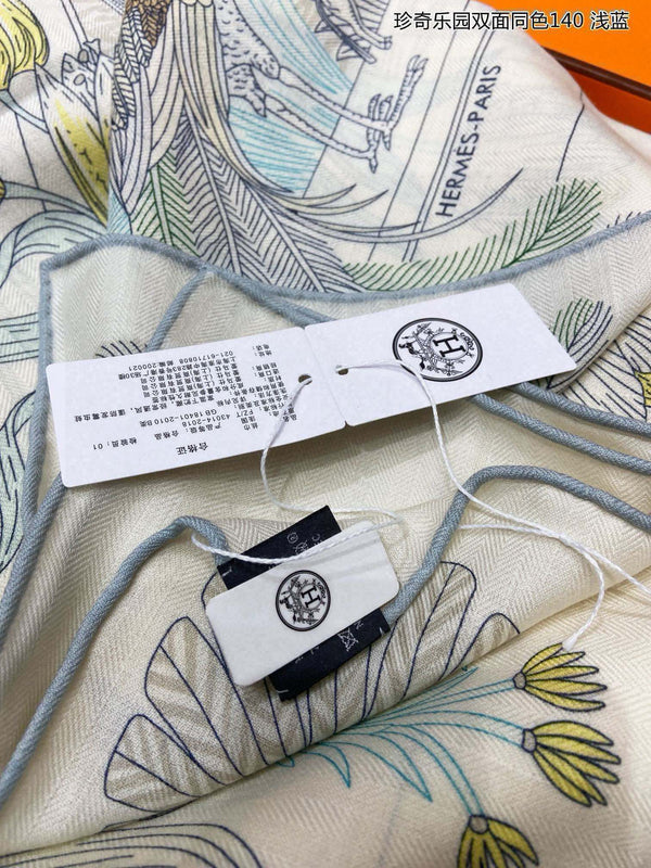 Square Scarf 140 CM White Colorful Cashmere And Silk